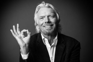 black and white photograph of entrepreneur and Virgin founder, Richard Branson